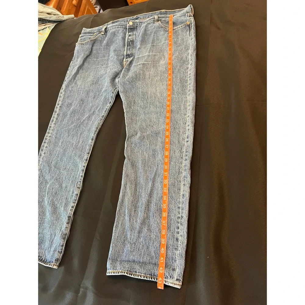 Levis 501 Original Fit Mens Jeans W44 L32 Medium Wash Blue Button Fly Straight
